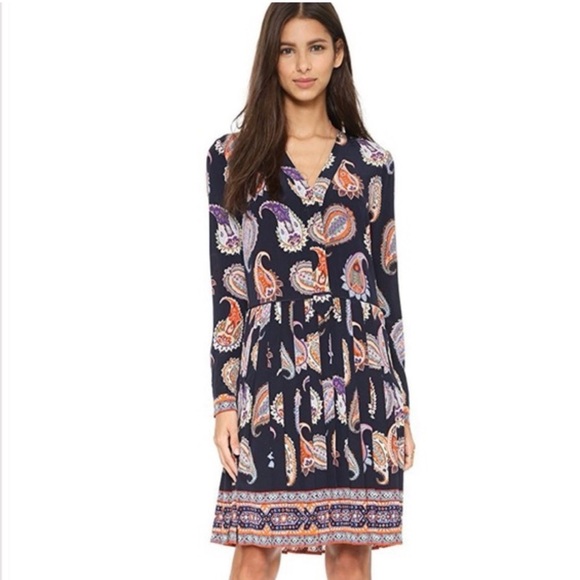 Tory Burch Dresses & Skirts - Tory Burch Silk Paisley Navy Long Sleeve Midi Dress Women’s size 4